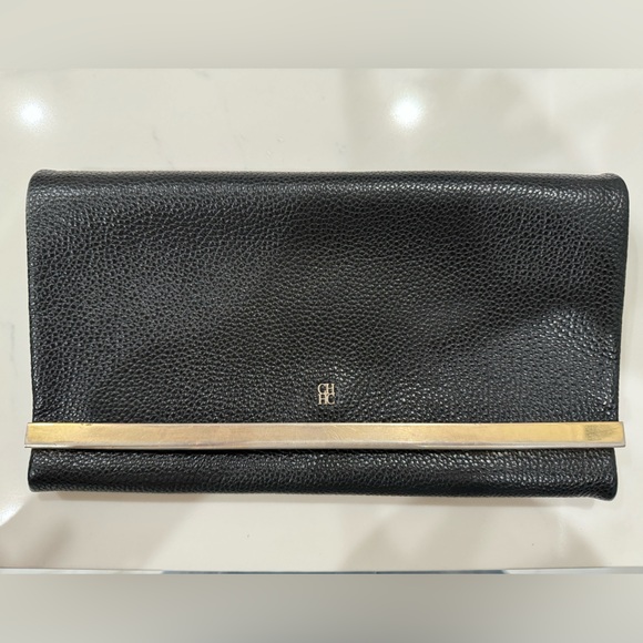 CH CAROLINA HERRERA Black GRAINED leather CLUTCH / CROSSBODY HANDBAG - Picture 4 of 7